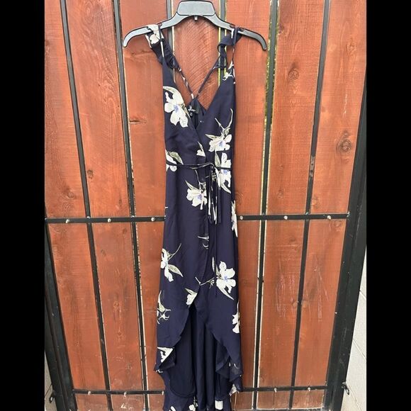 Lulus All Mine Navy Blue Floral Print High Low Wrap Dress Size XS - Picture 2 of 4